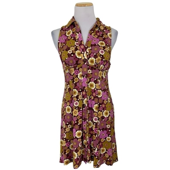 Urban Outfitters Retro Floral Sleeveless Collared Dress Size Small - Picture 1 of 17